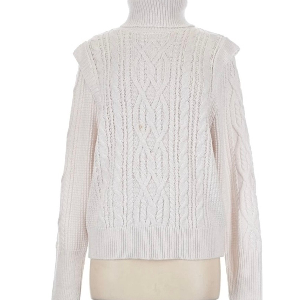 Skull Cashmere Ivory Cable Knit Turtleneck Sweater Cream Chunky Size M